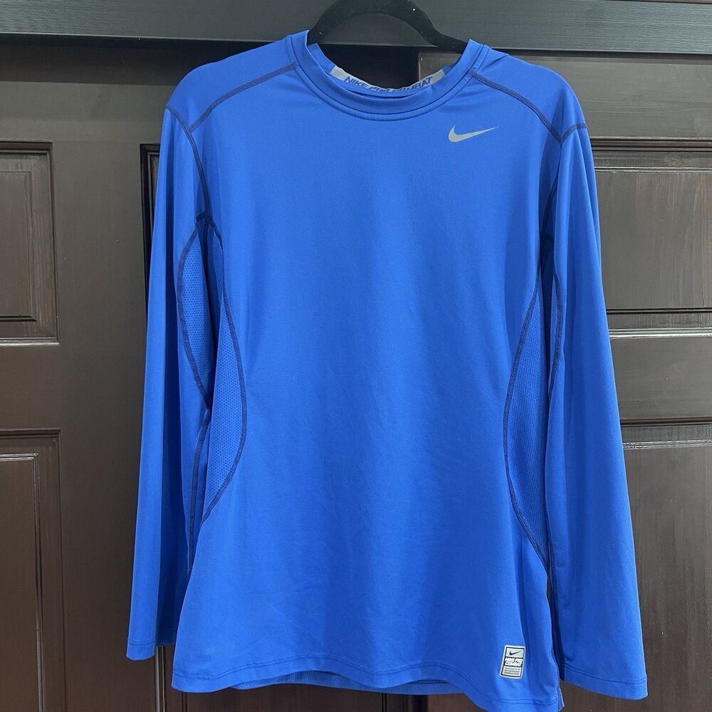 Nike Pro Combat Shirt Mens Blue Fitted Long Sleeve Performance Athletic Shirt M